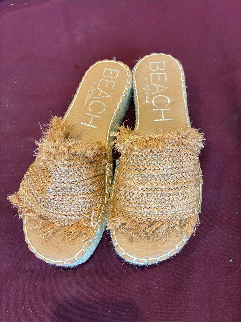 Tan Raffia Slide Sandals